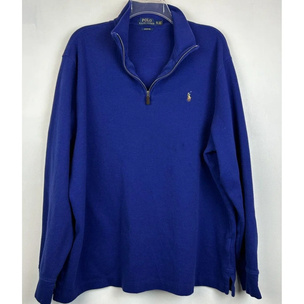 Polo Ralph Lauren Pullover Mens XL Estate Rib 1/4 Zip Blue Soft Knit Flaw